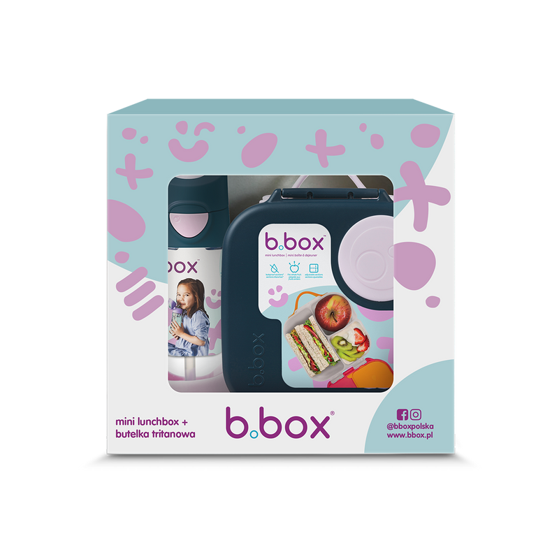 Zestaw Mini Lunchbox + Butelka tritanowa ze słomką 450 ml, Indigo Rose, b.box