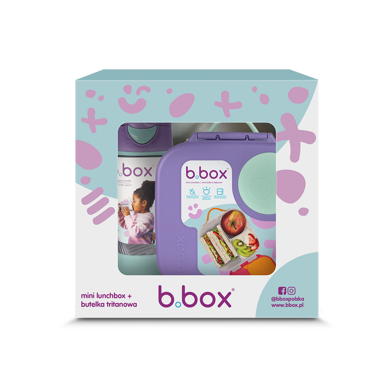 Zestaw Sportowa butelka tritanowa 450 ml + Mini Lunchbox, Lilac Pop, b.box