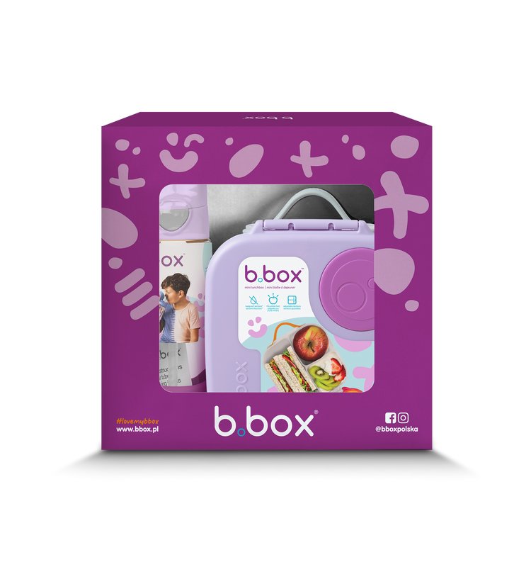 Zestaw Mini Lunchbox + Butelka tritanowa ze słomką 450 ml, Sugar Plum, b.box