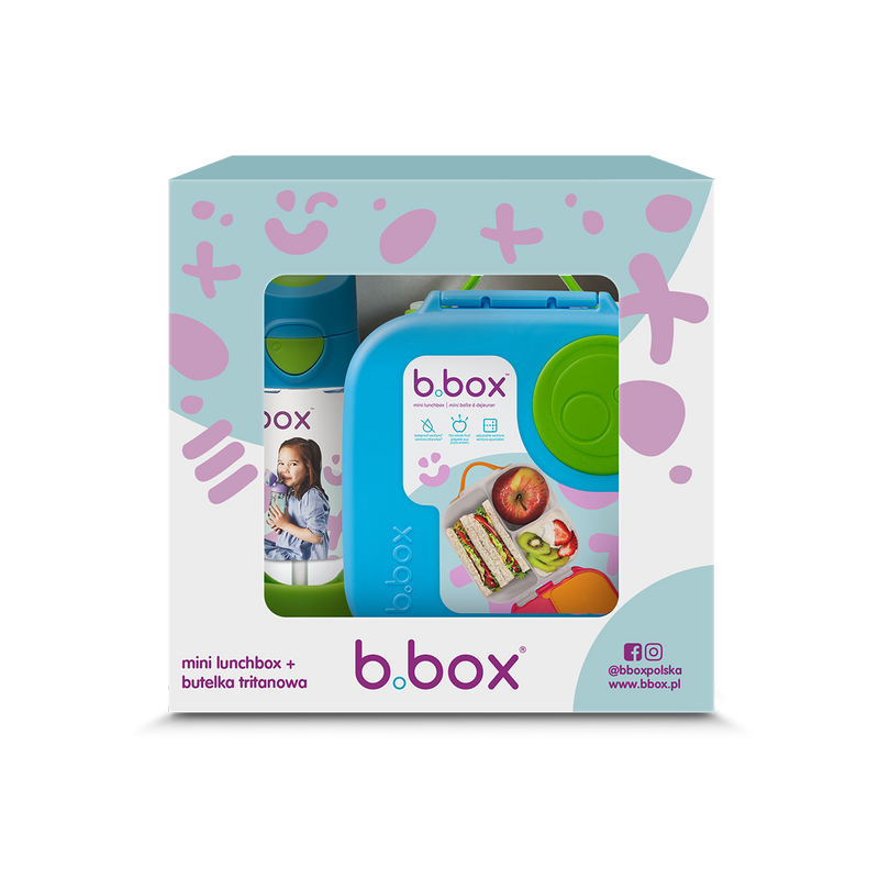 Zestaw Mini Lunchbox + Butelka tritanowa ze słomką 450 ml, Ocean Breeze, b.box