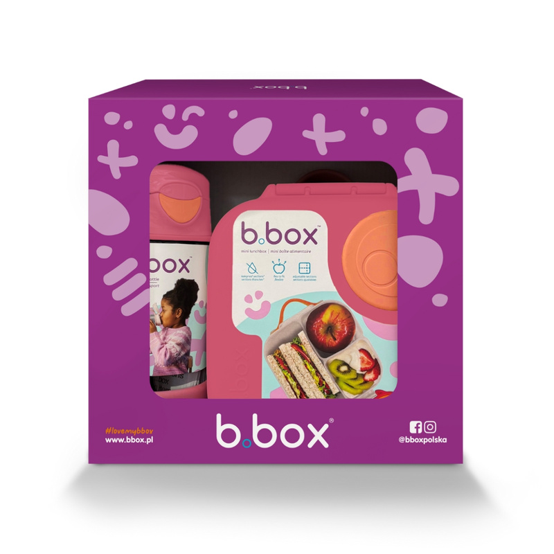 Zestaw Sportowa butelka tritanowa 450 ml + Mini Lunchbox, Strawberry Shake, b.box