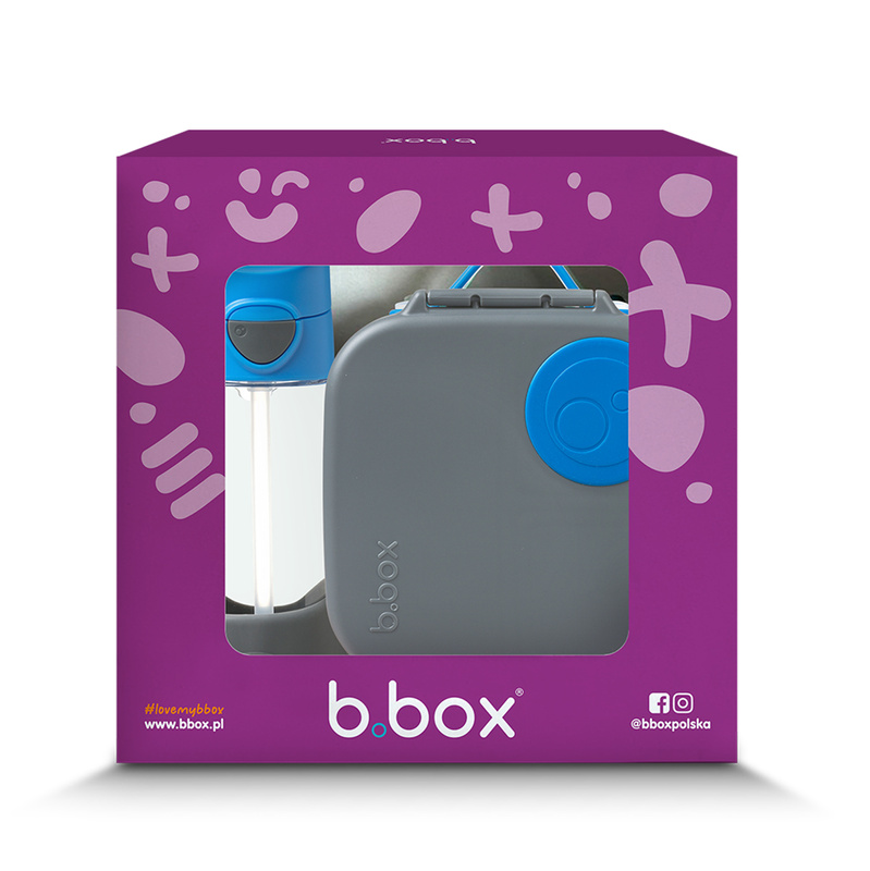 Zestaw Mini Lunchbox + Butelka tritanowa ze słomką 450 ml, Blue Slate, b.box