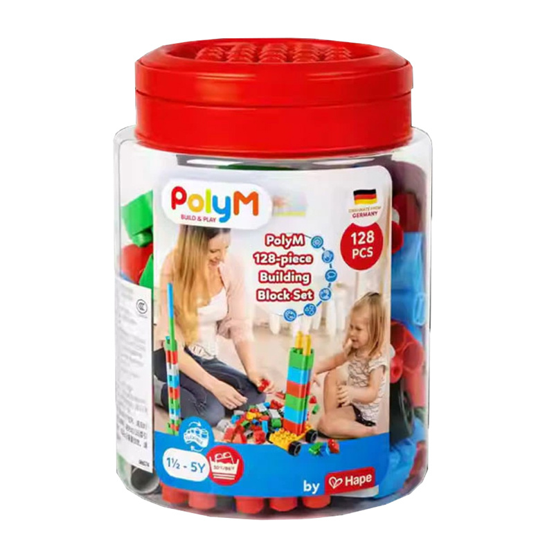 Klocki konstrukcyjne w pudełku, Zestaw małego konstruktora, 128 el., 18m+, PolyM
