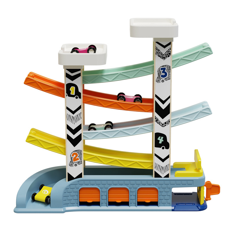 Topbright Tor wyścigowy dla dzieci – zjeżdżalnia z autami, garażami i stacją benzynową 18 mies.+