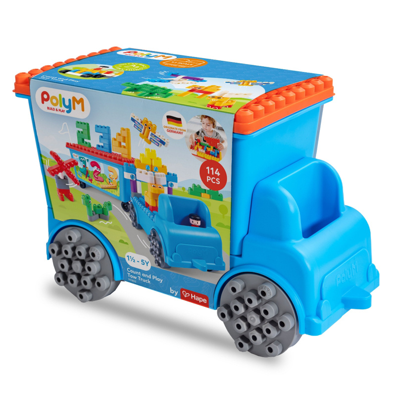 Klocki konstrukcyjne w aucie, Licz i baw się – Laweta, 114 el., 18m+, PolyM