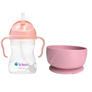 Bidon ze słomką 240 ml Gelato Tutti Frutti b.box + Silikonowa miseczka z przyssawką różowa Everyday Baby