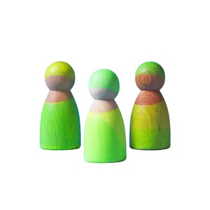 Grimm’s Przyjaciele Drewniane figurki do zabawy dla dzieci – drewniane ludziki Montessori 3 szt. Neon Green