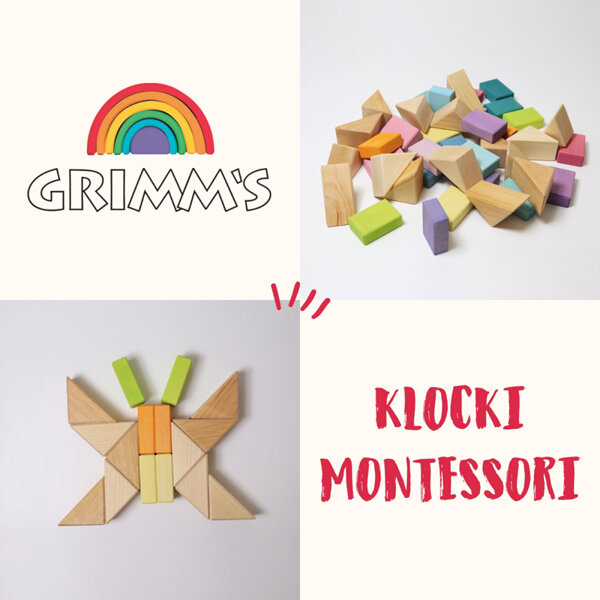 Grimm’s Pastel Duo Układanka drewniana w ramce – klocki drewniane Montessori dla rocznego dziecka